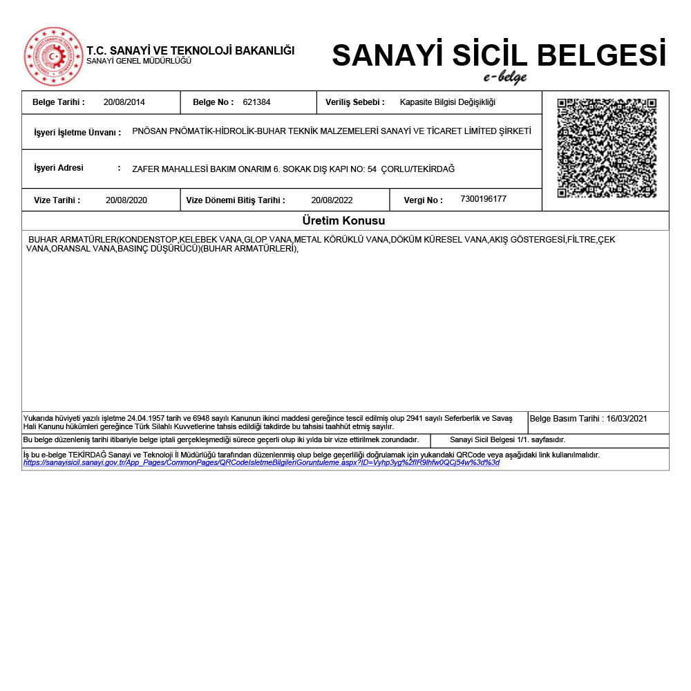 Sanayi Sicil Belgesi